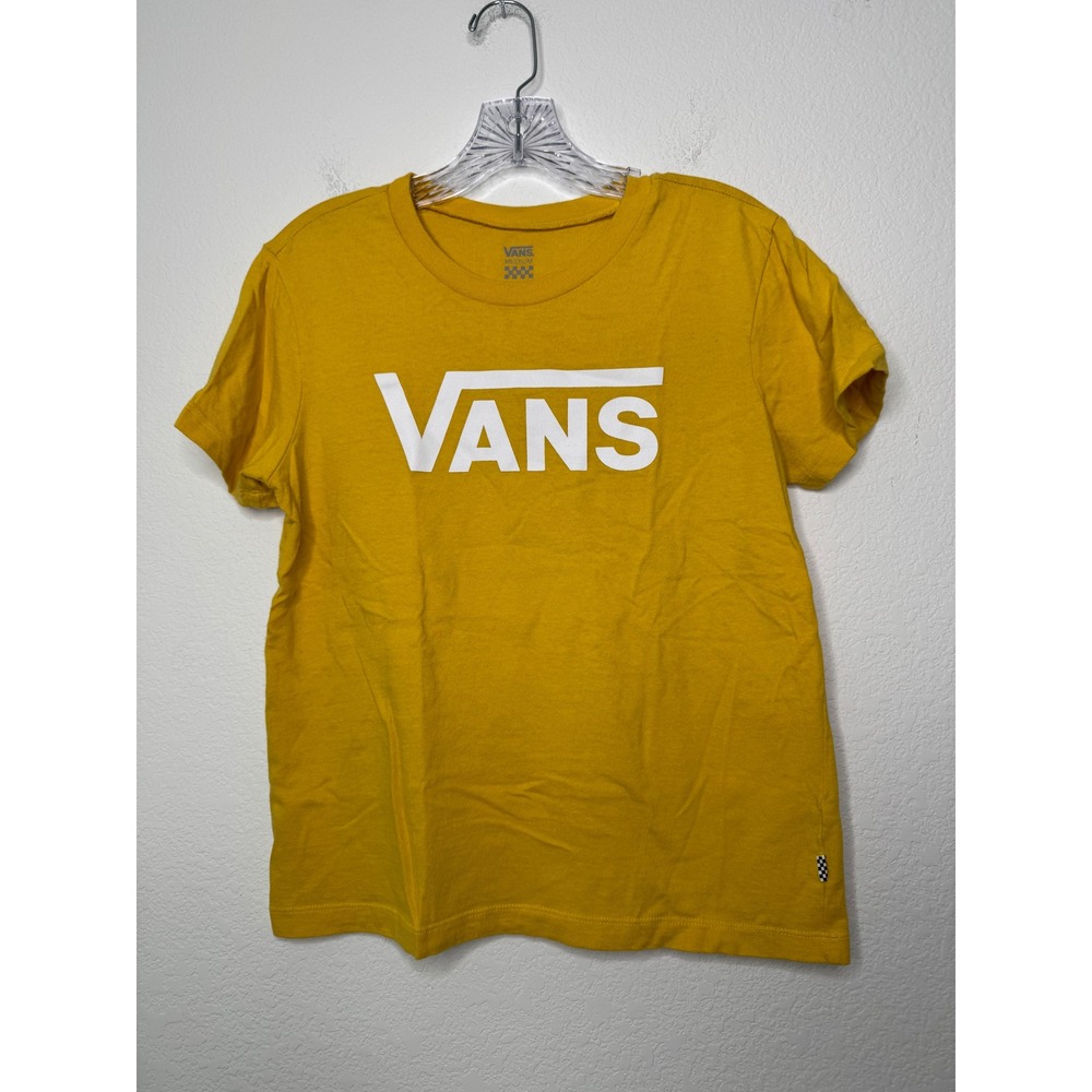 Vans Womens Mustard Yellow Classic Logo Short Sleeve Graphic T-Shirt Size Medium